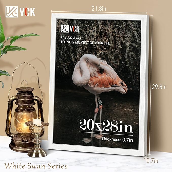 VCK 20x28 Solid Wood Poster Frame Set of 5,Textured Exclusive White Picture Frames, Wall Hanging