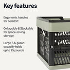 Amazon Basics Collapsible Plastic Grocery Shopping Baskets with Handles, 3 Pack, 6.6 gallon, Green