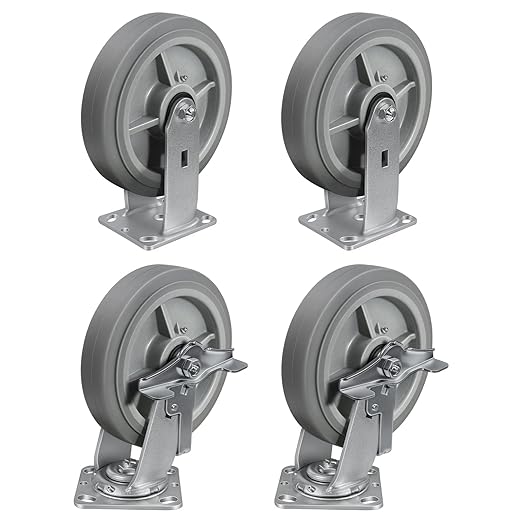 8'' × 2'' Caster Wheels, Heavy Duty Industrial Casters Set of 4 Rubber Wheels, Load 4000lbs Capacity, Swivel Caster for Cart Dolly Toolbox (2 Brake & 2 Rigid)