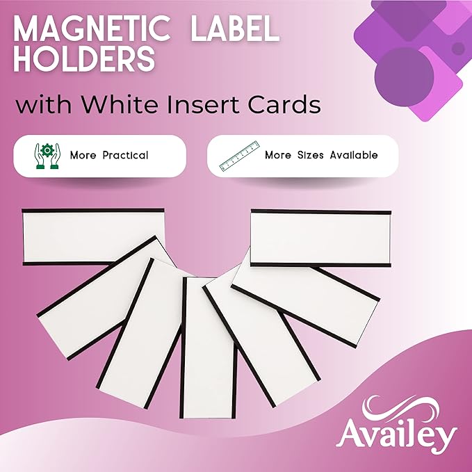 Availey 40 Pack Magnetic 'C' Channel Label Holders for Metal Racks and Shelves with Protective Films and Replacement Strips 4" x 1.6"