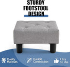 BRIAN & DANY Small Foot Stool, Linen Foot Stools with Legs, Stable Small Footstool for Living Room, Light Gray