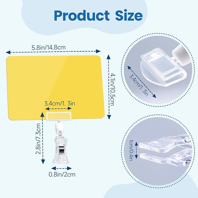 Mlici 12pcs Sign Clips for Display, 4.1x5.8 Inches Retail Sign Holder with Clamp, Clip on Signs for Display, Rotating Double Head Display Clips for Store, Food, Shelves Signs Displays