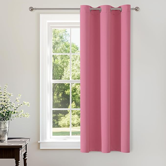 ChrisDowa Blackout Curtains 54 Inches Long for Living Room, Grommet Thermal Insulated Room Darkening Curtains for Bedroom (1 Panel Set, Pink, 38W x 54L)