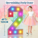 imprsv 4FT Colorful Marquee Numbers,18 Colors with Remote, Light Up Numbers 2 for 12th 21st Birthday Decorations Anniversary Party Decor, Pre-Cut Foam Board Kit, Mosaic Sign for Balloon