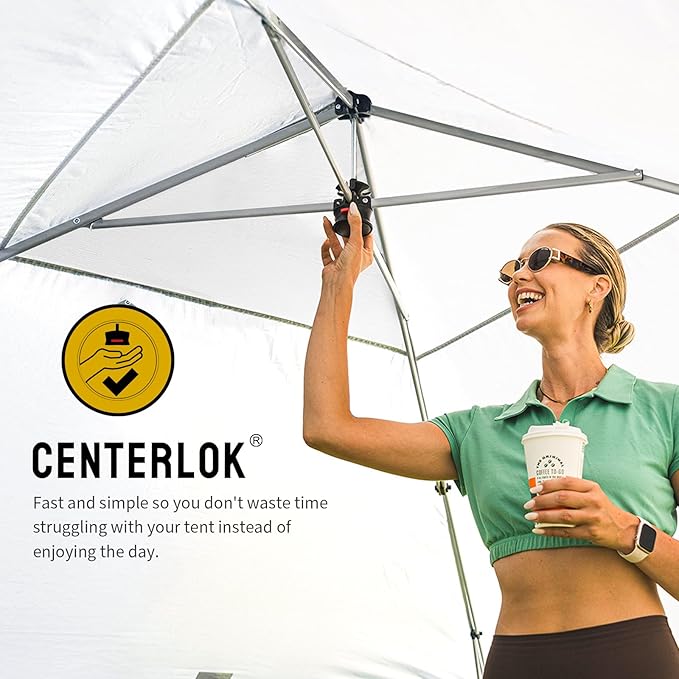 CROWN SHADES 10X10 Comercial Instant Canopy Pop Up Tent with Center Lock, 300D Fabric, 4 Sidewalls, Sto'N Go Bag, White