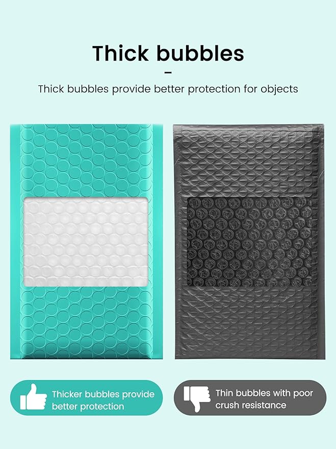 GSSSUSA Bubble Mailers 4x8 Inch 50 Pack Padded Envelopes Usable Size 4x7 Inch Shipping Envelopes Self Seal Small Packaging Shipping Bags for Mailing Jewelry, Small Business, Teal
