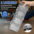 Hushee 6 Pcs Screw Organizer Box with Lid 4 Compartments Tool Bin Divider Plastic Stackable Hardware Organizer Small Part Storage Sorting Screw Box for Garage Workbench Craft Storage (Black)