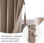 JIUZHEN Blackout Curtains for Bedroom - Thermal Insulated Room Darkening Noise Reducing, 42 x 45 Inch Length Curtains for Living Room, Set of 2 Panels with Tiebacks, Camel