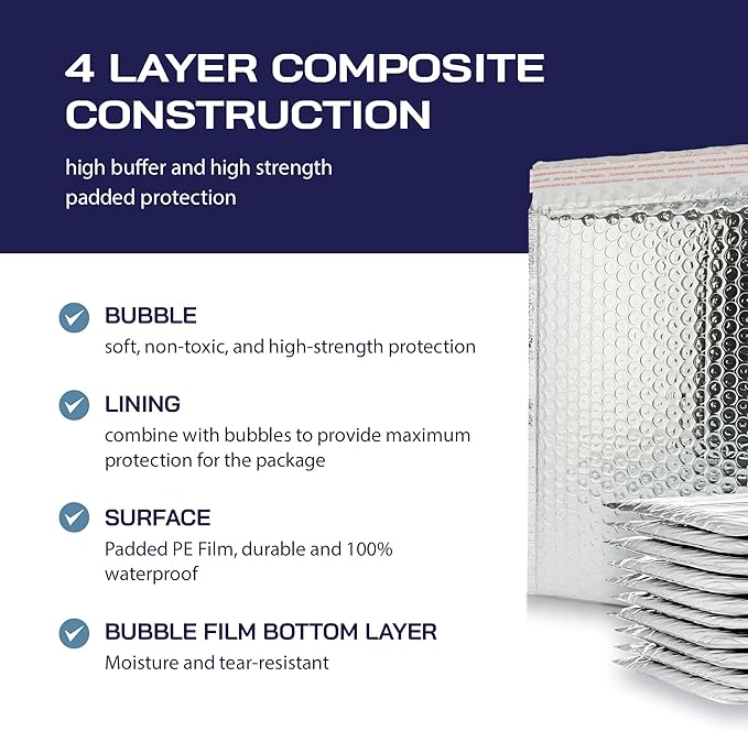 300-Pack Insulated Silver Thermal Bubble Mailers 15x17 - Waterproof Metallic Foil Self-Sealing Padded Envelopes for Cold Shipping, Perishables, Food, Cosmetics, Pharmaceuticals