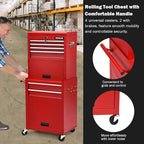 Goplus Tool Chest, 3-in-1 Rolling 6 Drawers Tool Cabinet with Detachable Top Toolbox, Middle Tool Storage, Universal Lockable Wheels, Protective Liner, Auto Lock, Metal Tool Box for Garage Workshop