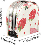 Collapsible Picnic Basket with Handle, Shopping Basket Aluminum Frame, Grocery Basket Tote for Women, Farmers Market Basket, Harvest Baskets Camping Travel Portable Beach Bag (White Strawberries)