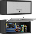 Garage Wall Cabinet, Wall Mounted Cabinet with Up-flip Door and Adjustable Shelf for Garage, Tool Room, Kitchen, Assembly Required(Black and Gray)