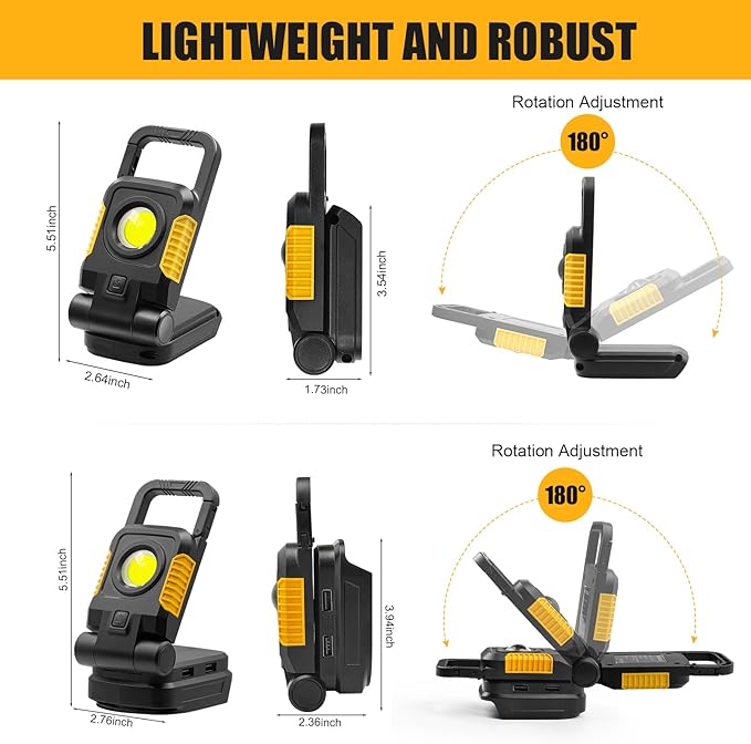18V/20V Cordless Work Light, 2Pack 25W Portable Flood Lights Compatible with Dewalt/Makita 20V Max Battery, COB Work Light with 3 Lighting Modes and Upgraded Low Voltage Protection(no Battery)