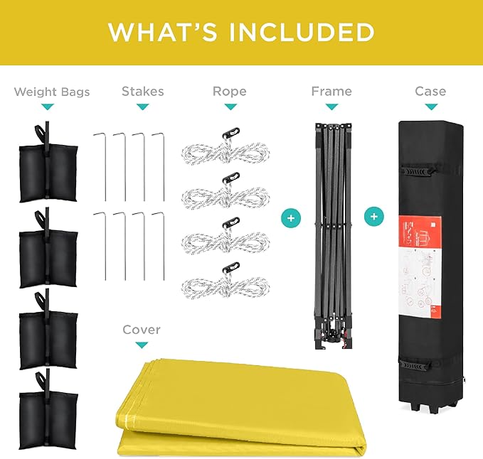 Best Choice Products 10x10ft 1-Person Setup Pop Up Canopy Tent Instant Portable Shelter w/ 1-Button Push, Case, 4 Weight Bags - Yellow