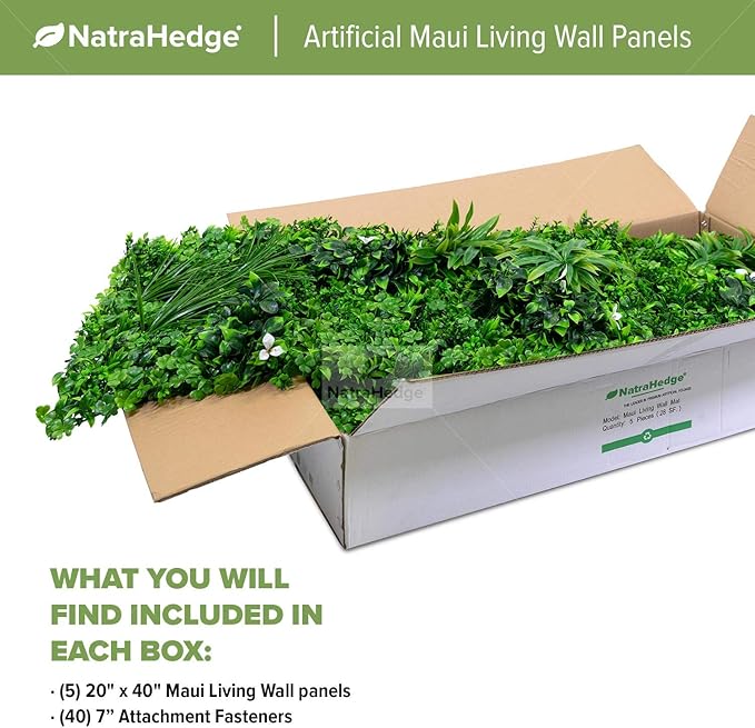 NatraHedge Artificial Maui Living Wall Vertical Garden for Outdoor Hedge Installments or Indoor Decor (5 Pack) 28 SQF