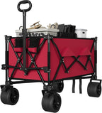 35" Foldable Wagon for Beach with 350lbs Weight Capacity, Heavy Duty 280L Extra Large Collapsible Foldable Wagon for Camping, All Terrain Beach Wagons Extended with Cup Holders for Sand