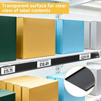 50 Pcs Shelf Label Strips 1.5''H x 48''L Self Adhesive Label Holder with 50 Pcs White Labels, Gondola Price Tag Holder Clear PVC Adhesive Ticket for Metal Wood Plastic Rack (Black)