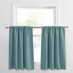 PONY DANCE Short Curtains for Kitchen - Home Decor Rod Pocket Thermal Insulated Window Treatments Light Block Panels for Bathroom, 42 W x 36 L, Greyish Blue, Set of 2