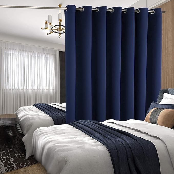BGment Navy Sliding Door Curtain 96 Inch Long - Wide Room Darkening Room Divider Curtain for Bedroom Privacy Themral Insulated Grommet Room Separator Drape, 1 Panel, 100 X 96