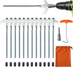 Screw in Tent Stakes Heavy Duty,8 Inch Ground Anchors Screw in,Metal Stakes with Hex Head Driver,Camping Tent Accessories (12, White)