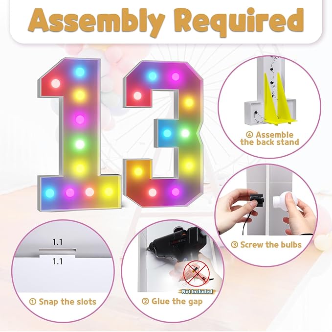 Marquee Numbers Colorful 13th Birthday Decoration: 4FT Large Light Up 13 Year Old Birthday Decorations Anniversary Backdrop Cardboard Sign 18 Colors Number 13 Mosaic Balloon Frame