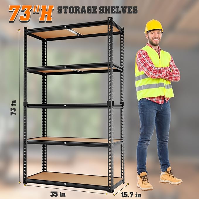 LEVELEVE 5-Tier Heavy Duty Storage Shelving Unit, 2020 lbs Capacity, Adjustable Metal Utility Shelf, 35" L x 16" W x 73" H for Garage, Kitchen, Pantry, Basement, Bathroom, Laundry