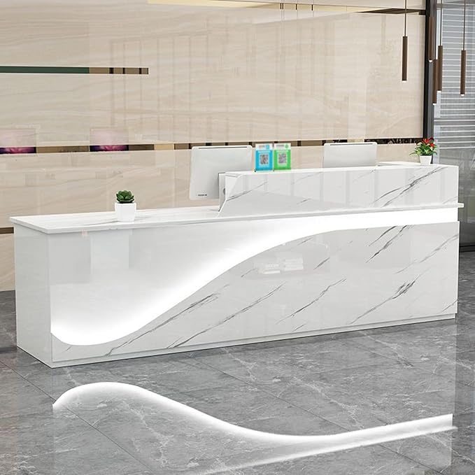 Reception Desk, Checkout Counter, Reception Counter Desk, eception Counter Desk with Adjustable Shelf & Lockable Drawers, for Clothing Store, Company Front Desk, Coffee Shop