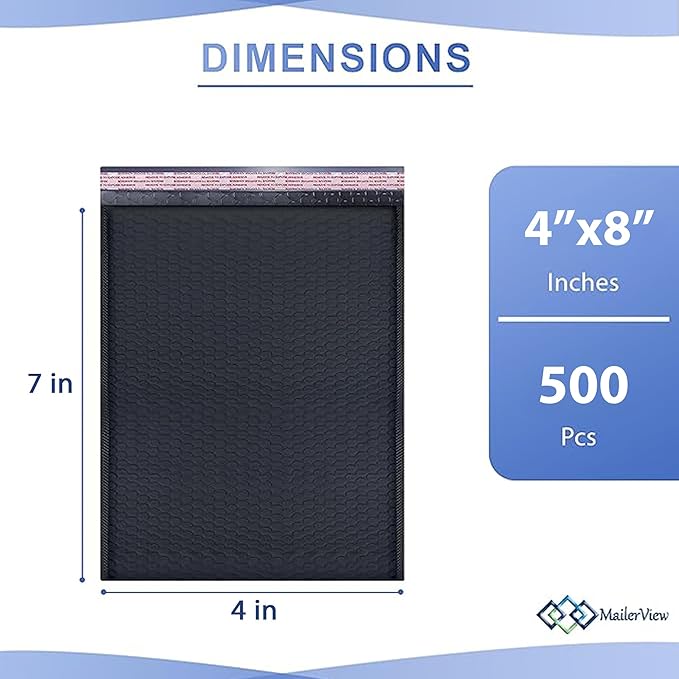 Black Small Bubble Mailers 4x8 Inch #000 | Thick Padded Poly Bubble Mailer Envelopes | 500 Pack Bulk | Trading Card Sports Card Shipping Made In USA