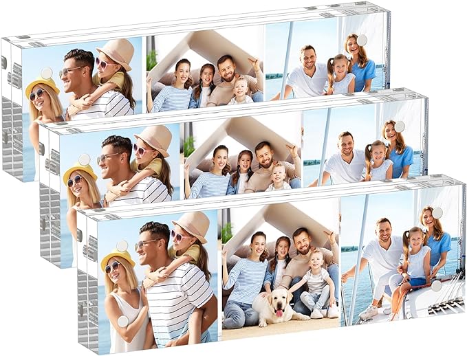AITEE 2x6 Acrylic Picture Frames 3 Pack, 20% Thicker Block, Clear Picture Frames Freestanding Double Sided Magnetic Acrylic Lucite Frameless Transparent Square Frame Gift for Desktop Display