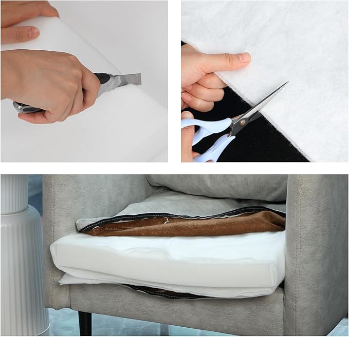 Innconee 4 Pcs Foam Roll Set,2 Pcs 2'' x 24'' x 79'' Upholstery Cushion White High Density 2 Pcs 59'' Wide x 5 Yds Quilt Batting Multipurpose Upholstery Polyester,Cushion Wrap,Wadding Padding for Home
