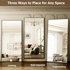 GLSLAND 77" x 38" Rectangular Full Length Mirror - Oversize Floor Mirrors Aluminum Alloy Frame Full Body Dressing Mirror for Bedroom Living Room,Black