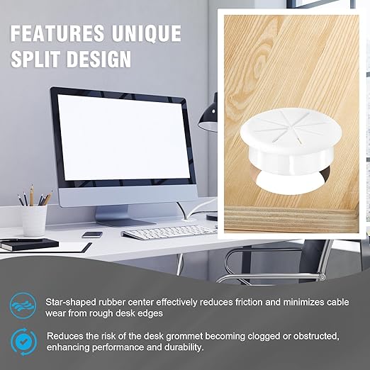 2-3/8" White Desk Grommet, JTemgle Flexible Cable Grommet with Bi-Metal Hole Saw Rubber Cable Hole Cover Wire Organizer Caps Desktop Cord Management for Home Office TV Stands Tabletops, 13 Pieces