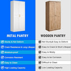 White Kitchen Pantry Cabinet, 71 Inch Tall Metal Storage Cabinet with Doors and Shelves, Pantry Cabinets for Kitchen Storage, Freestanding Cupboard for Living, Dining Room, Assemble Required
