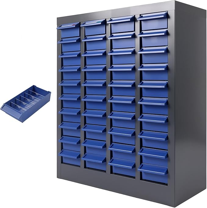 40-Drawer - Nut and Bolt Organizer | Stainless Steel Part Storage Cabinet | Shelves & Labels | Each Drawer 3.9" D x 7.8W x 2" H | Durable Hardware Storage for Small Parts/Tool (Classroom, Home)