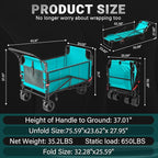 LEVELEVE Heavy Duty Folding Wagon - 2-in-1 Collapsible Cart, 650lb Capacity, All-Terrain Wheels w/Brakes & Side Pockets (Azure Blue)
