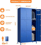 Aobabo New 9 Doors Metal Storage Locker for Employees, Lockable Steel Locker with Name Card Slot and 27 Hooks for School Office Gym Garage, Blue, Assembly Required