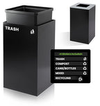Alpine Industries 29 Gallon Commercial Indoor Recycle Bin, Modern Black Metal Container with Optional Lids