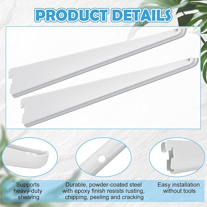 10 Pack Adjustable Shelf Brackets for Double Track System Closet Organization Heavy Duty Wire Shelf Brackets (White,7 Inches)