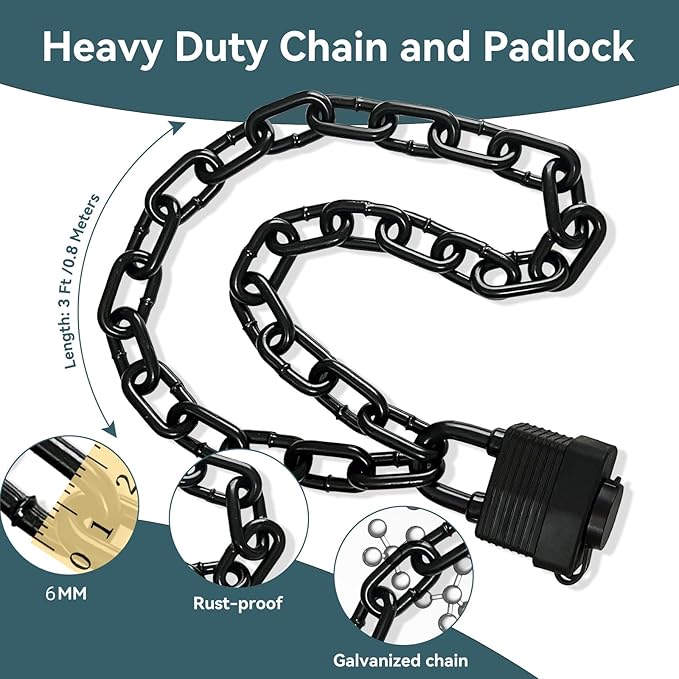 Heavy Duty Weather-Resistant Padlock with Chain, Anti-Theft Advanced Hardened Security Chain Lock for Fences, Backyard Gates, Motorcycles, Bicycles, Outdoor Furniture (Lock+Chain)