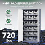 Letaya Metal Storage Cabinet with Lock Door and 5 Shelves,6 Tier Steel Garage Tool Cabinet for Home Office Utility Room 72" H X 36" W X18 D (White Gray)