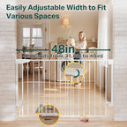 Cumbor Expandable 31.6-48" Baby Gate for Stairs, Wall-Mounted, 2-in-1 No Bottom Bar Dog Gate Indoor, Auto Close Pet Gate for Doorways with Large Walk Thru Door, Child-Proof Gate for Kids (White)
