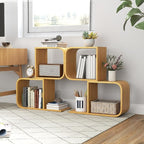 Giantex S-Shaped Bookcase Set of 2, 2-Tier Bamboo Bookshelf with 2 Open Cubes, Geometric Corner Display Shelf, Decorative Storage Organizer, Floor Storage Rack for Living Room, Home Office, Natural