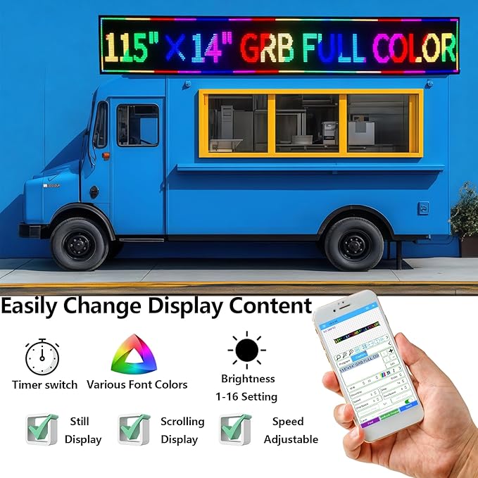 P10 LED Programmable Advertising Sign, High Brightnes Outdoor Digital Sign Waterproof, WiFi Control LED Open Signs for Business, Electronic Message Display Board 115"X14"