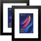 VCK Picture Frame 8×10 Inch Display Picture 5x7 with Mat or 8×10 without Mat Set of 2 Photo Frame with High Definition Real Glass Front Display Tabletop and Wall Mounting Black