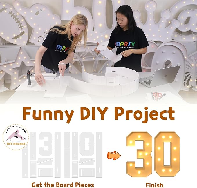 imprsv 3FT Light Up Numbers, Marquee Numbers 30th Birthday Decorations for Women, Men Foam Board Anniversary Party Decorations Arch Kit (DIY)