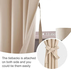JIUZHEN Short Blackout Curtains for Small Window - Cafe Room Darkening Privacy Thermal Insulated Half Window Curtains Tiers for Bathroom,Kitchen, W 52 x L 36 Inch, Set of 2 Panels with Tiebacks, Beige