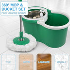 Spin Mop and Bucket with Wringer Set, 360° Rotating Head Mop Bucket System with 3 Microfiber Mop Refills Wet and Dry Suitable for Office and Home Use, Green (Green)