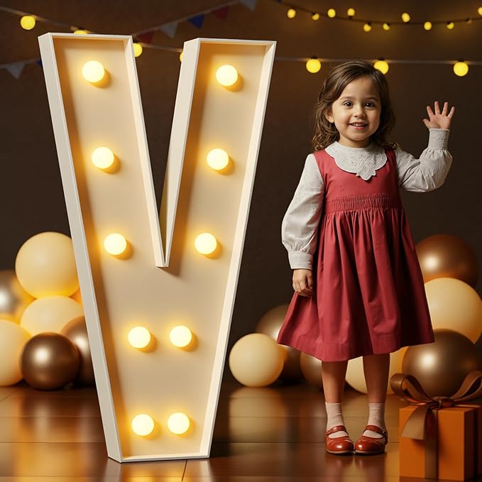 Marquee Letters 4 Feet Tall Large Light Up Letters V Happy Birthday Decorations Marry Me Engagement Party Decor Yellow Light Birthday Decorations Balloon Arch Kit Foam Sign V
