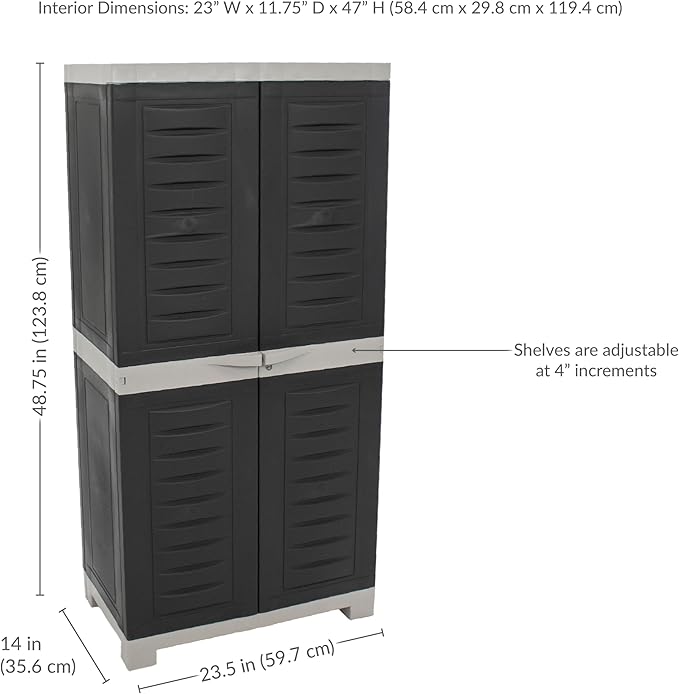 Sunnydaze Storage Cabinet with 4 Acrylic Glass Doors - Plastic Storage Cabinet - 48.75" H - Garage, Office, Home, Laundry Room
