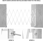 Expandable Barricade Gate,82" Metal Safety Barrier Gate with Casters,Accordion Garden Yard Outdoor Indoor Fence Folding Security Dog Gates Wall Mount,White